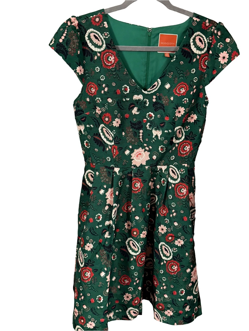 Mod Cloth Retro Inspired Dress A-Line Garden Green Floral Print Pockets Sz M NEW - Picture 2 of 13